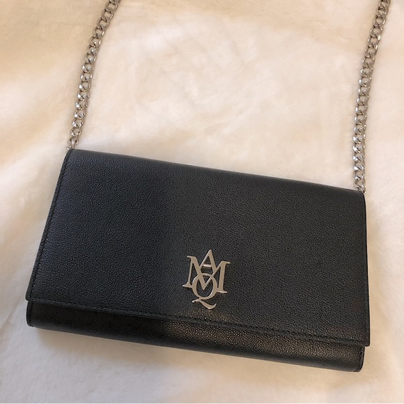 ❌SOLD!!!❌ Authentic Alexander McQueen black insignia leather clutch chain bag - Picture 2 of 5